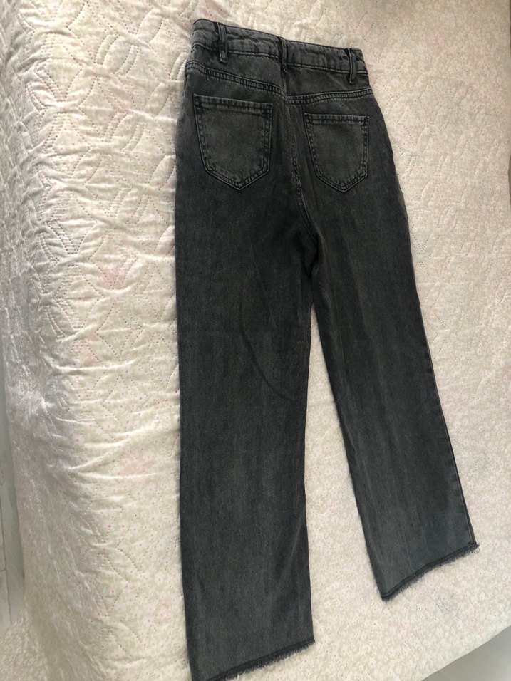 Gri Bol Kesim Midi Kadın Kot Pantolon - Görsel 2