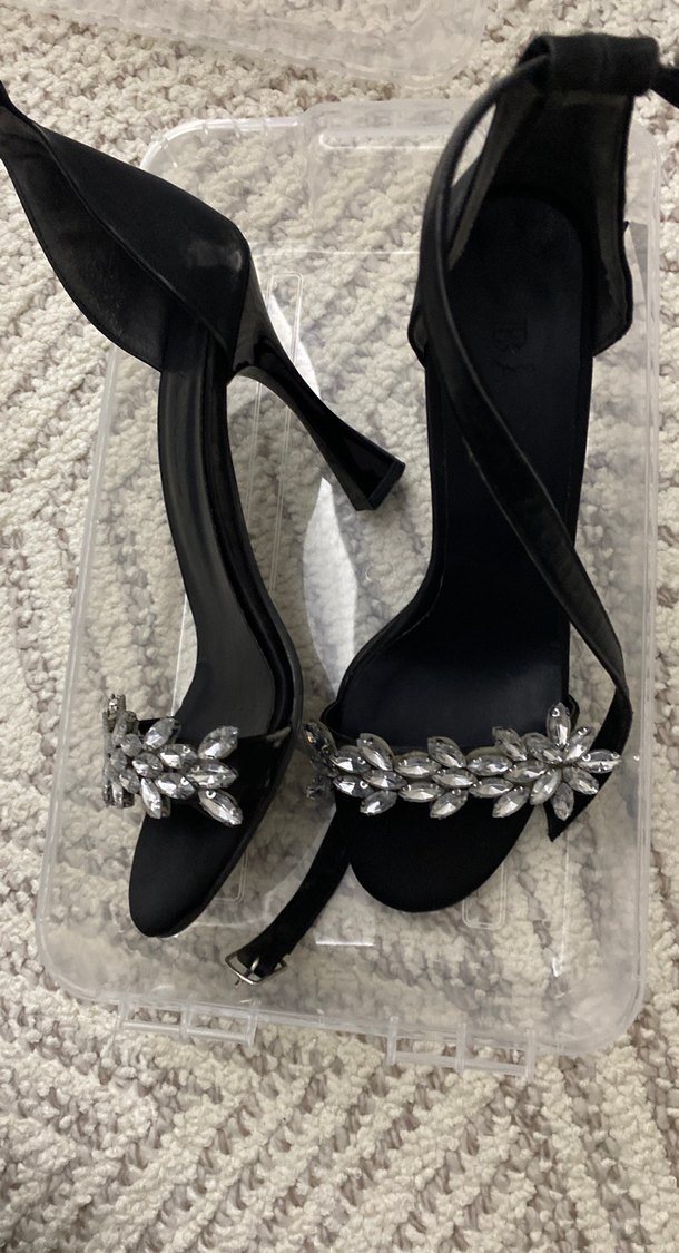 Siyah Taşlı İnce Topuklu Kadın Abiye Ayakkabı - Görsel 3