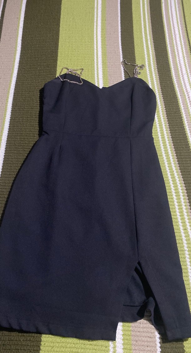 Kadın Lacivert Midi Straplez Elbise - Görsel 2