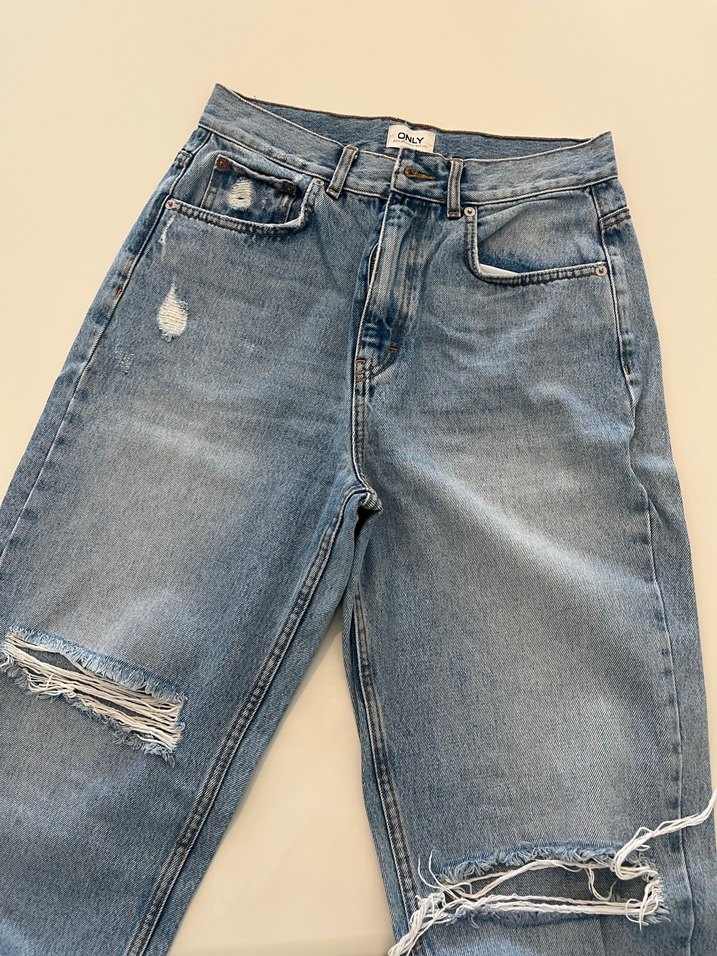 Kadın Gri Mavi Bol Kesim Midi Kot Pantolon - Görsel 2