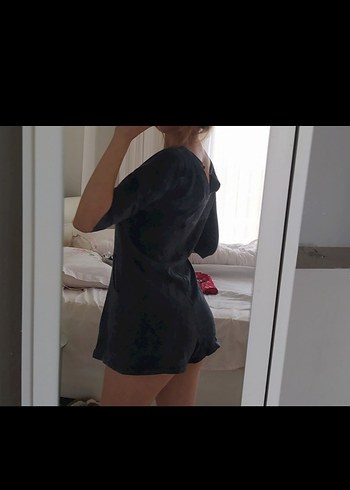 Gri Kısa Kollu Midi Denim Elbise - Görsel 3