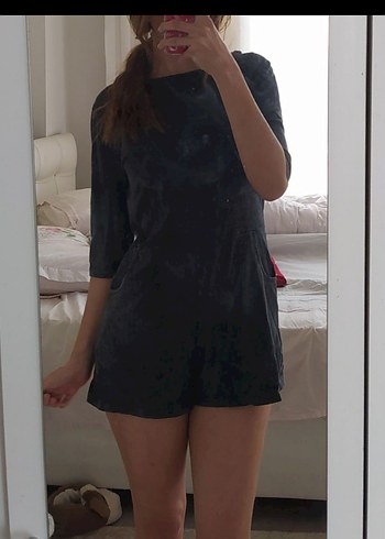 Gri Kısa Kollu Midi Denim Elbise - Görsel 2