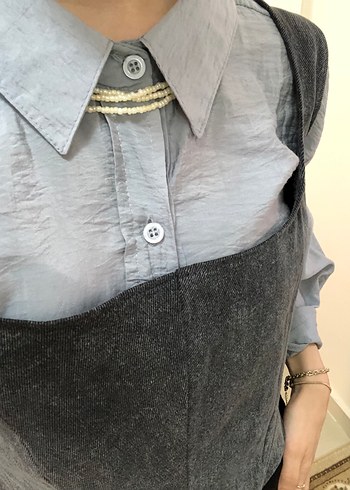 36 Beden Gri Denim V Yaka Kadın Bustiyer