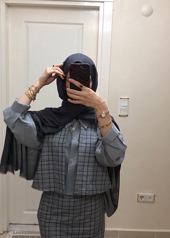 Diğer Gri Ekose Desenli Düğmeli Kadın Yelek