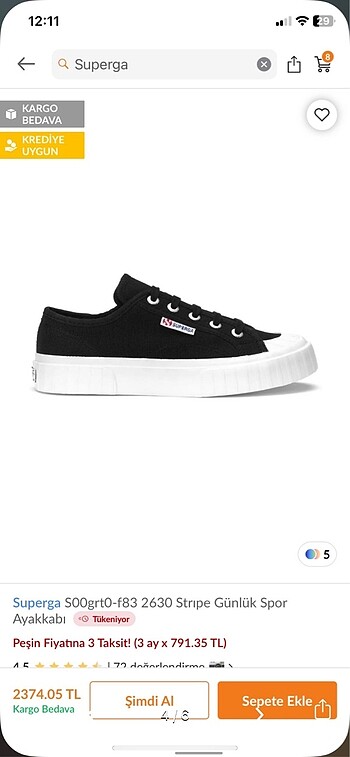 36 Beden siyah Renk SUPERGA SNEAKER