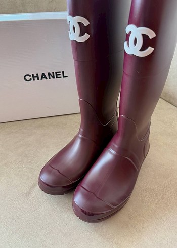 Bordo Chanel Rugan Dizüstü Topuklu Çizme - Görsel 3