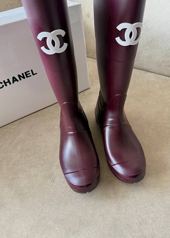 Bordo Chanel Rugan Dizüstü Topuklu Çizme - Görsel 2