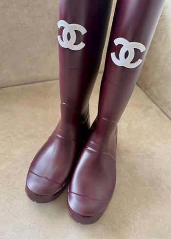 Bordo Chanel Rugan Dizüstü Topuklu Çizme - Görsel 6