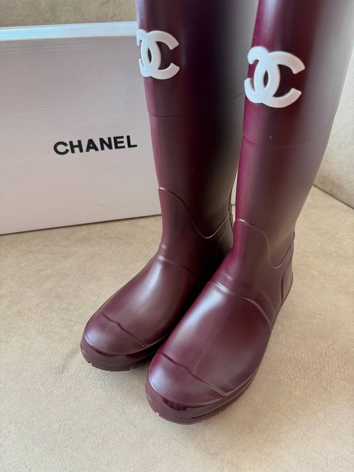 Bordo Chanel Rugan Dizüstü Topuklu Çizme - Görsel 3