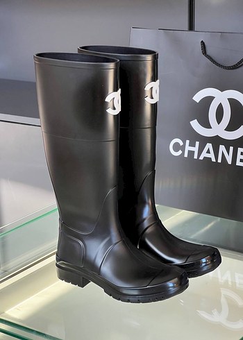 Chanel Siyah Stiletto Topuklu Diz Boyu Çizme - Görsel 2