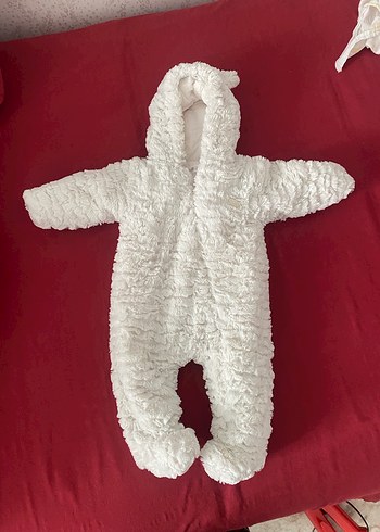 Kürklü Kapüşonlu Beyaz Bebek Tulumu - Görsel 7