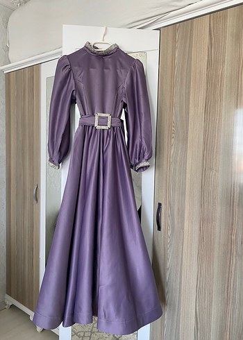 Uzun Mor Kadın Abiye Elbise - Görsel 4