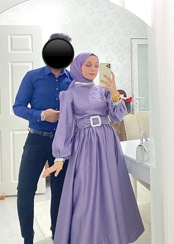 Uzun Mor Kadın Abiye Elbise - Görsel 7