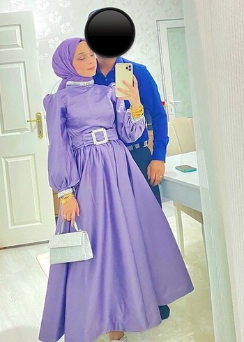 Uzun Mor Kadın Abiye Elbise - Görsel 8