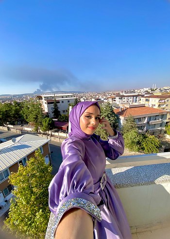 Uzun Mor Kadın Abiye Elbise - Görsel 6