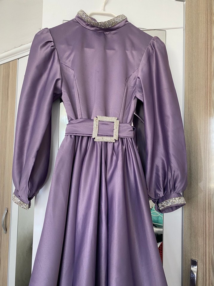 Uzun Mor Kadın Abiye Elbise - Görsel 2