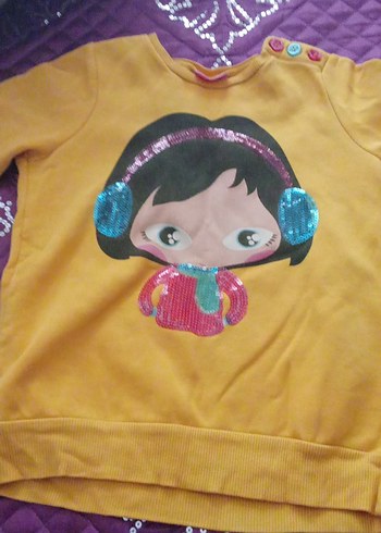 Kız Çocuk Sarı Baskılı Pamuklu Sweatshirt