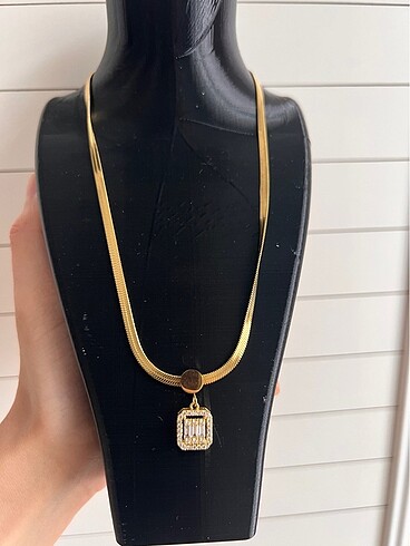 Gold renk çelik baget kolye