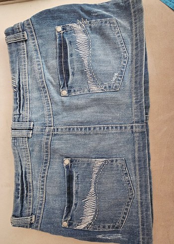 Düğmeli Mavi Denim süper Mini Etek