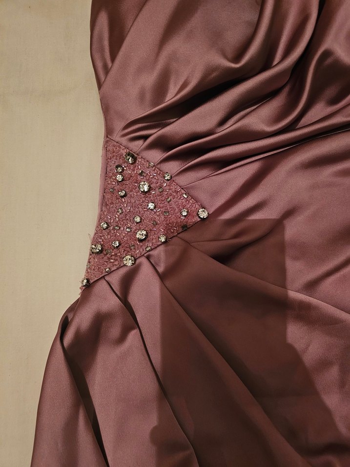 Pembe Drapeli Straplez Mini Kokteyl Elbisesi - Görsel 4