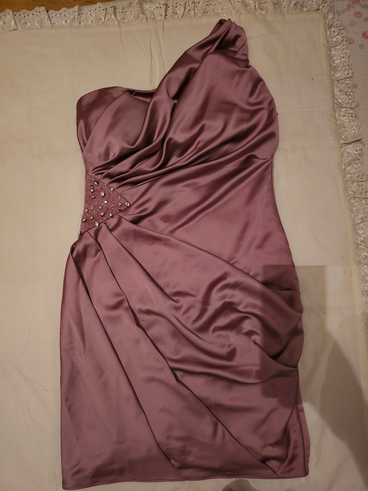 Pembe Drapeli Straplez Mini Kokteyl Elbisesi - Görsel 2