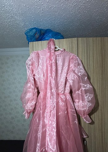 Pembe Uzun Drapeli Kadın Abiye Elbise - Görsel 5