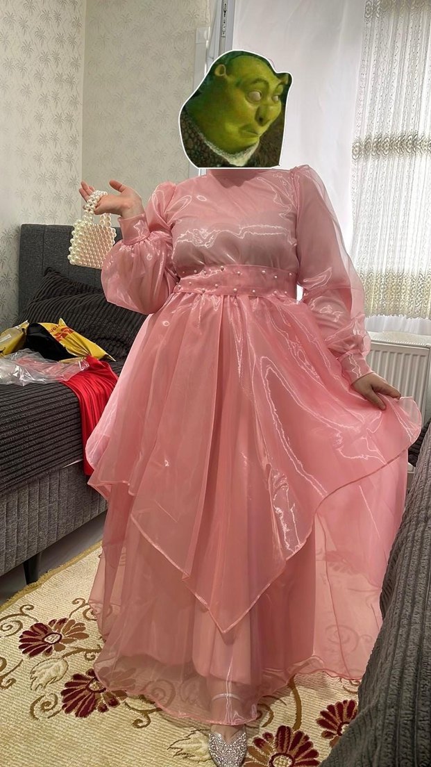 Pembe Uzun Drapeli Kadın Abiye Elbise - Görsel 2