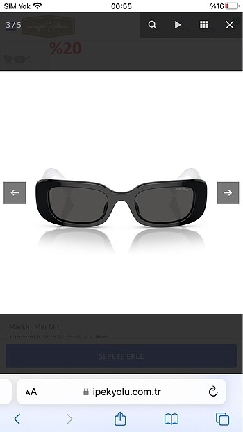 Beden MIU MIU - Güneş gözlüğü Unisex