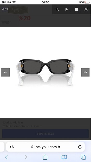  Beden beyaz Renk MIU MIU - Güneş gözlüğü Unisex