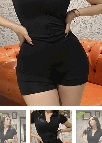 Siyah Mini Kadın Tulum - Görsel 2