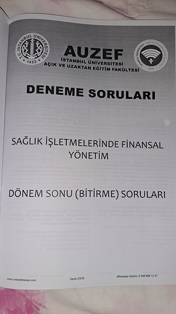  Beden AUZEF SAĞLIK İŞLETMELERİNDE FİNANSAL YÖNETİM