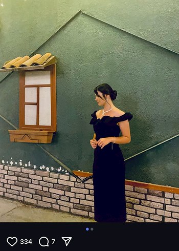 38 Beden siyah Renk Volanlı Siyah Uzun Elbise