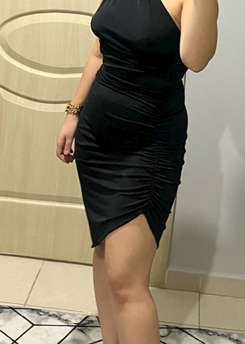 Siyah Askılı Drapeli Midi Kalem Etek ve bluz takım - Görsel 3