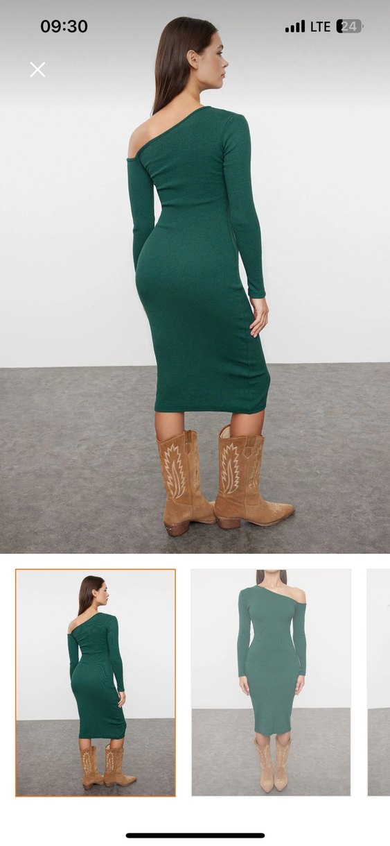 Yeşil  Midi Kadın Triko Elbise - Görsel 2