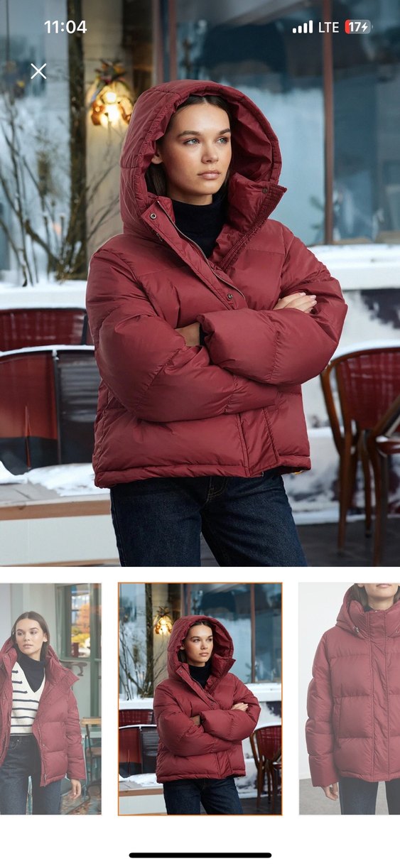 Bordo oversize kapüşonlu kaz tüylü su itici şişme mont - Görsel 3