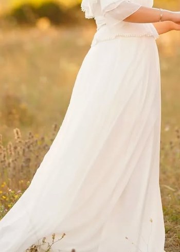 Beyaz uzun yırtmaçlı Bohem Düğün Elbisesi - Görsel 4