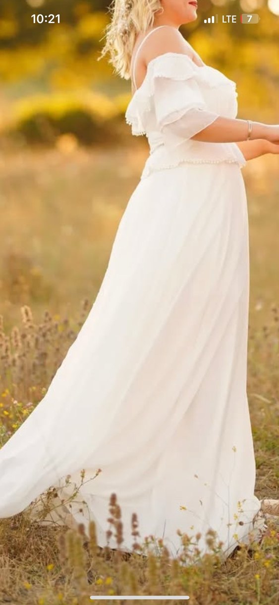 Beyaz uzun yırtmaçlı Bohem Düğün Elbisesi - Görsel 4