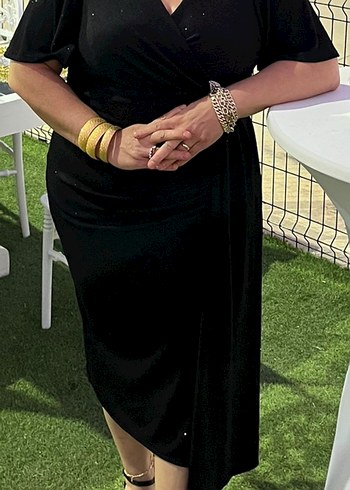 Zincir Detaylı Siyah Uzun Abiye Elbise - Görsel 2