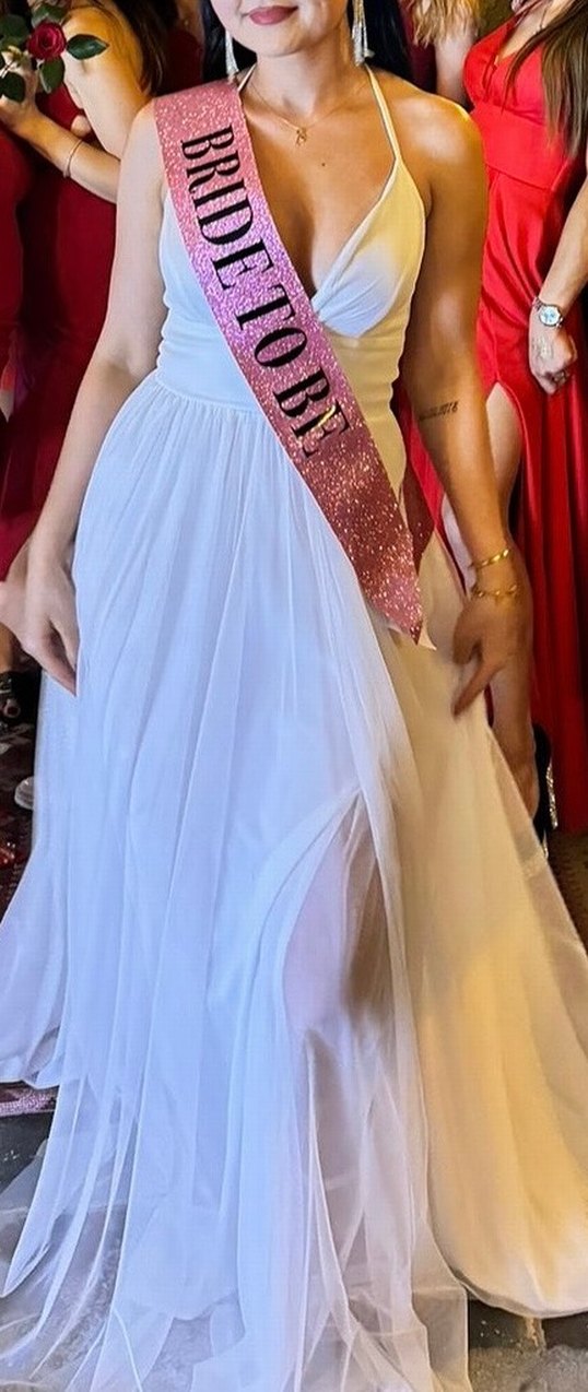 Askılı Beyaz Uzun A Kesim Gelinlik/elbise - Görsel 2