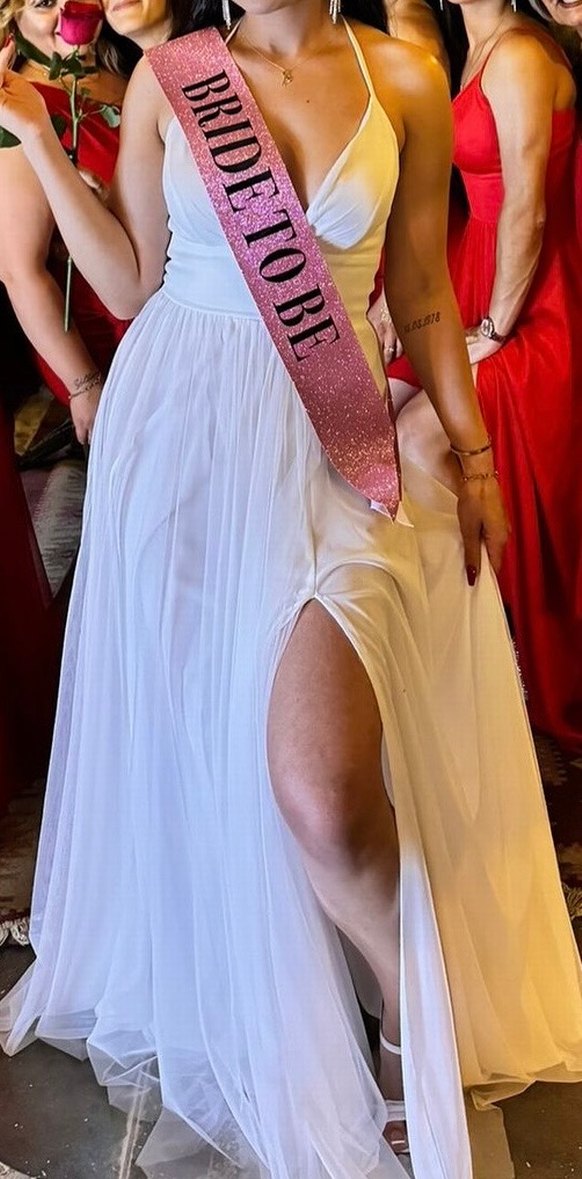 Askılı Beyaz Uzun A Kesim Gelinlik/elbise - Görsel 3