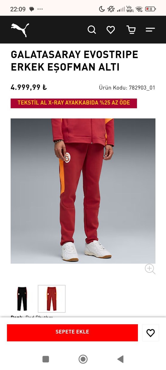 puma Galatasaray Erkek Kırmızı Kapüşonlu eşofman takımı - Görsel 2