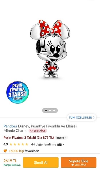 Beden gri Renk Pandora Disney Minnie Mouse Charm