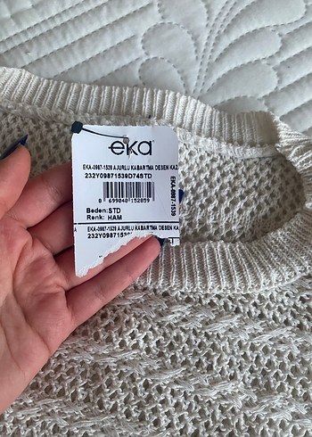 Bohem Gri Beyaz Örgü Kadın Kazak - Görsel 2