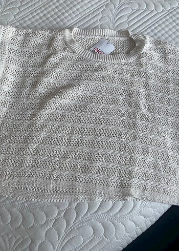 Bohem Gri Beyaz Örgü Kadın Kazak - Görsel 3