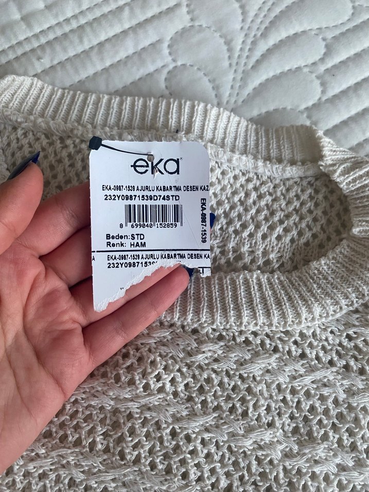 Bohem Gri Beyaz Örgü Kadın Kazak - Görsel 2