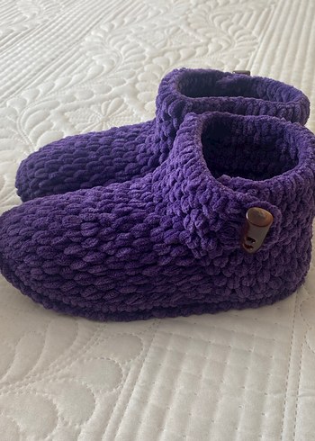 Kızlar İçin Mor Örgü Sıcak Terlik - Görsel 2