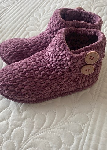 Kızlar için Mor Örgü Sıcak Ev Terliği - Görsel 2