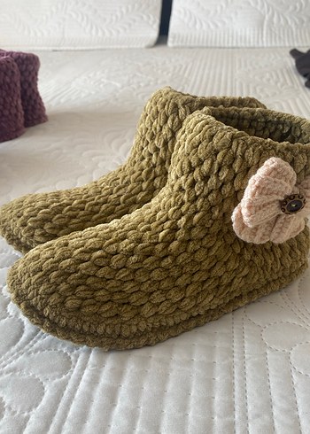 Örgü Bej Ev Terliği - Görsel 3