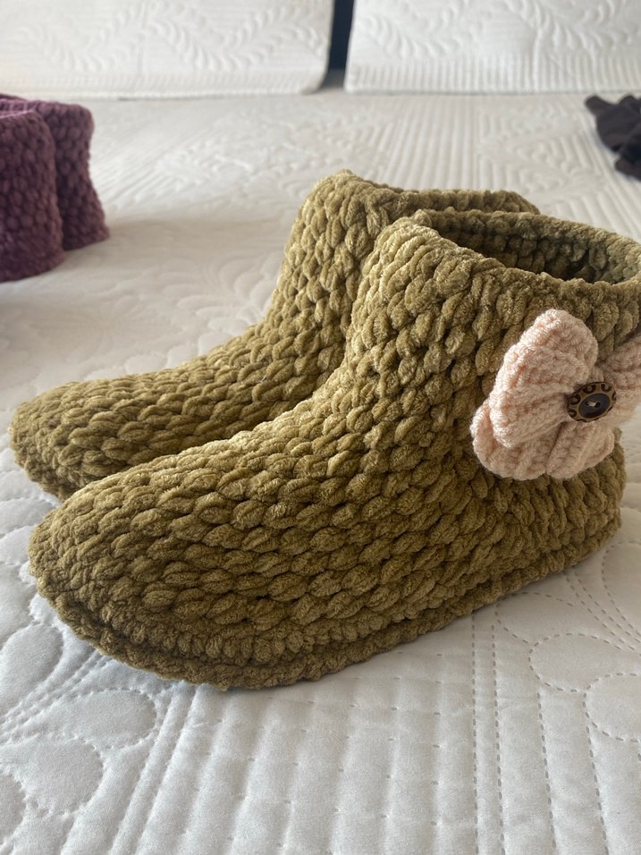 Örgü Bej Ev Terliği - Görsel 3