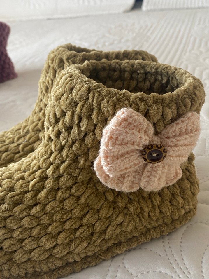 Örgü Bej Ev Terliği - Görsel 2